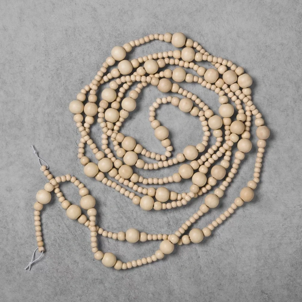 Hearth & Hand with Magnolia 12' Natural Wood Bead Garland Christmas